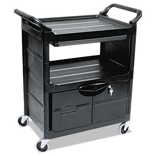 Utility Cart With Locking Doors, Plastic, 3 Shelves, 200 Lb Capacity, 33.63