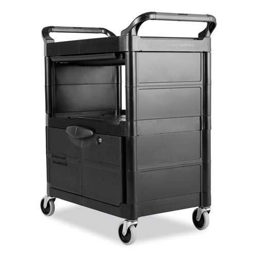 Utility Cart With Locking Doors, Plastic, 3 Shelves, 200 Lb Capacity, 33.63