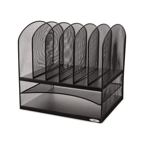 Onyx Mesh Desk Organizer With Two Horizontal And Six Upright Sections, Letter Size Files, 13.25