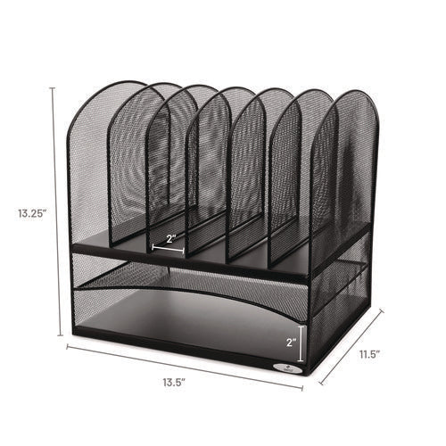 Onyx Mesh Desk Organizer With Two Horizontal And Six Upright Sections, Letter Size Files, 13.25