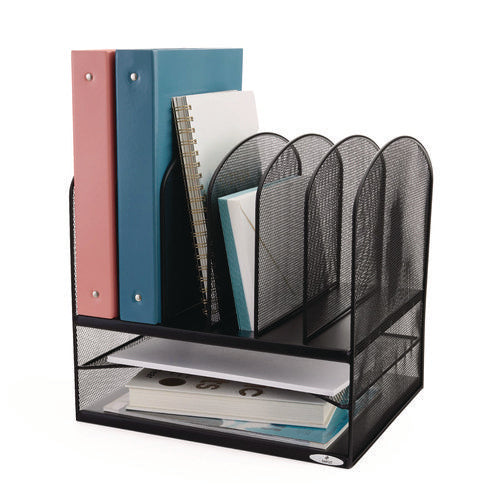 Onyx Mesh Desk Organizer With Two Horizontal And Six Upright Sections, Letter Size Files, 13.25