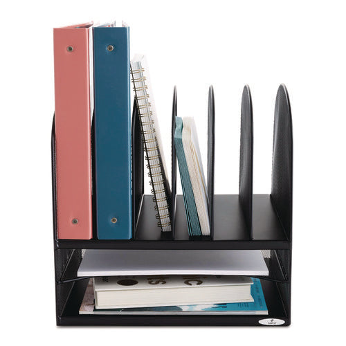 Onyx Mesh Desk Organizer With Two Horizontal And Six Upright Sections, Letter Size Files, 13.25