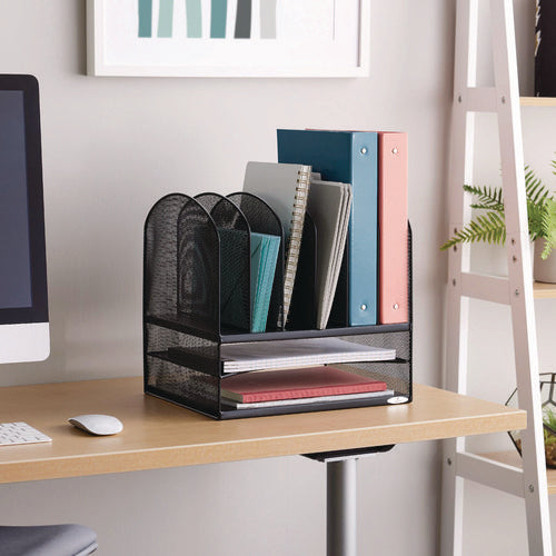 Onyx Mesh Desk Organizer With Two Horizontal And Six Upright Sections, Letter Size Files, 13.25