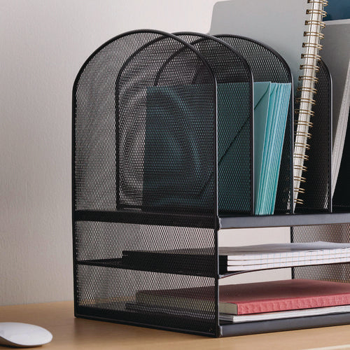 Onyx Mesh Desk Organizer With Two Horizontal And Six Upright Sections, Letter Size Files, 13.25