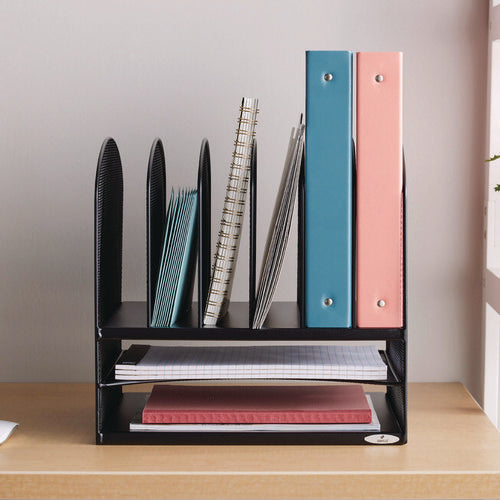 Onyx Mesh Desk Organizer With Two Horizontal And Six Upright Sections, Letter Size Files, 13.25