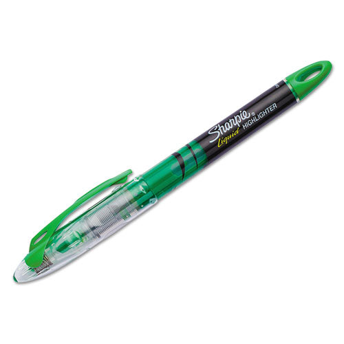 Liquid Pen Style Highlighters, Fluorescent Green Ink, Chisel Tip, Green/black/clear Barrel, Dozen