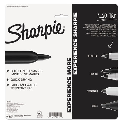 Fine Tip Permanent Marker, Fine Bullet Tip, Assorted Colors, 24/pack