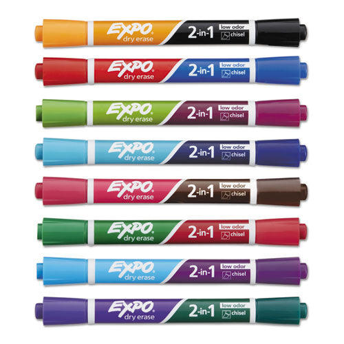2-in-1 Dry Erase Markers, Fine/broad Chisel Tips, Assorted Colors, 8/pack