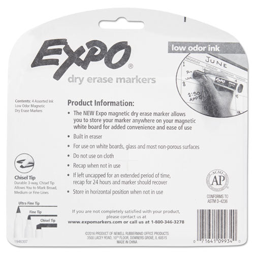 Magnetic Dry Erase Marker, Broad Chisel Tip, Assorted Colors, 4/pack
