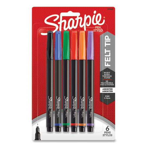 Water-resistant Ink Porous Point Pen, Stick, Fine 0.4 Mm, Assorted Ink And Barrel Colors, 6/pack