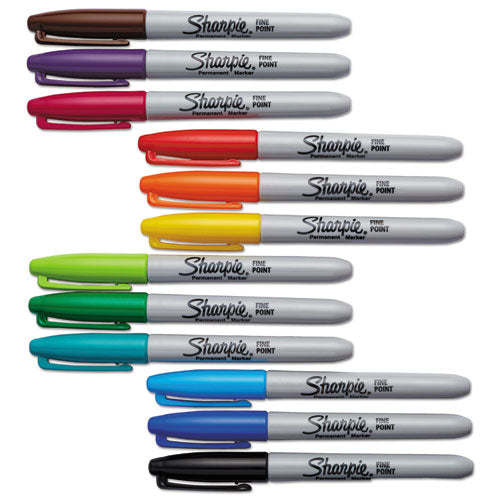 Fine Tip Permanent Marker, Fine Bullet Tip, Assorted Colors, 12/set
