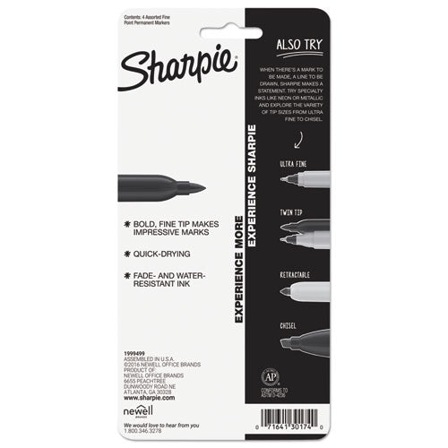 Fine Tip Permanent Marker, Fine Bullet Tip, Assorted Colors, 4/set
