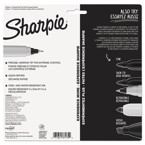 Ultra Fine Tip Permanent Marker, Ultra-fine Needle Tip, Assorted Colors, Dozen