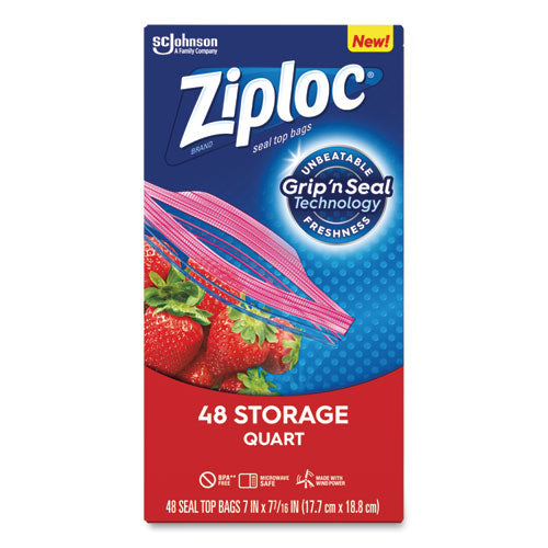 Double Zipper Storage Bags, Triple System Seal, Quart, 9.63