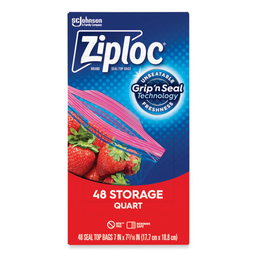 Double Zipper Storage Bags, Triple System Seal, Quart, 9.63