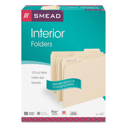 Interior File Folders, 1/3-cut Tabs: Assorted, Letter Size, 0.75