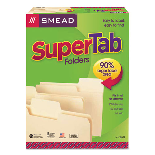Supertab Top Tab File Folders, 1/3-cut Tabs: Assorted, Letter Size, 0.75