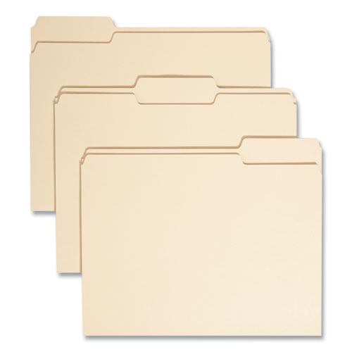 100% Recycled Manila Top Tab File Folders, 1/3-cut Tabs: Assorted, Letter Size, 0.75