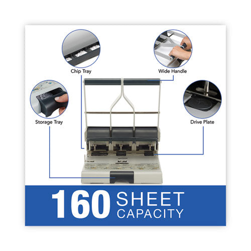 160-sheet Antimicrobial Protected High-capacity Adjustable Punch, Two- To Three-hole, 9/32