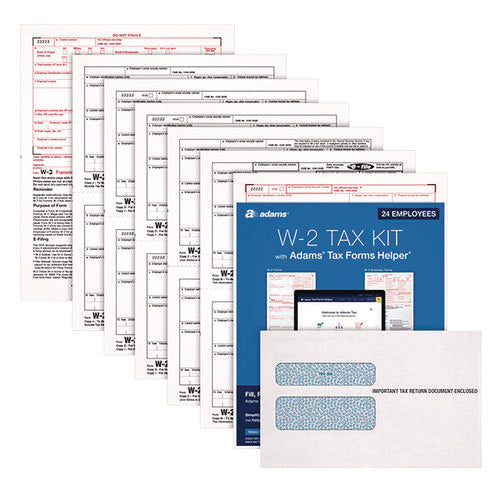 6-part W-2 Tax Form Kit With Security Envelopes And Tax Forms Helper, 2024, 8.5 X 5.5, 2 Forms/sheet, 24 Forms Total