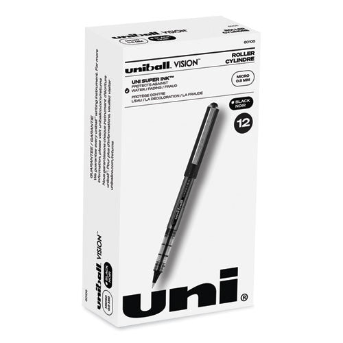 Vision Roller Ball Pen, Stick, Extra-fine 0.5 Mm, Black Ink, Gray/black/clear Barrel, Dozen