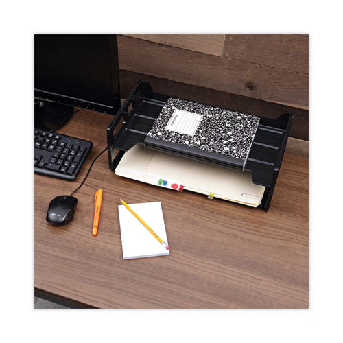 Recycled Plastic Side Load Desk Trays, 2 Sections, Legal Size Files, 16.25