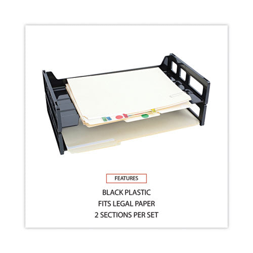 Recycled Plastic Side Load Desk Trays, 2 Sections, Legal Size Files, 16.25