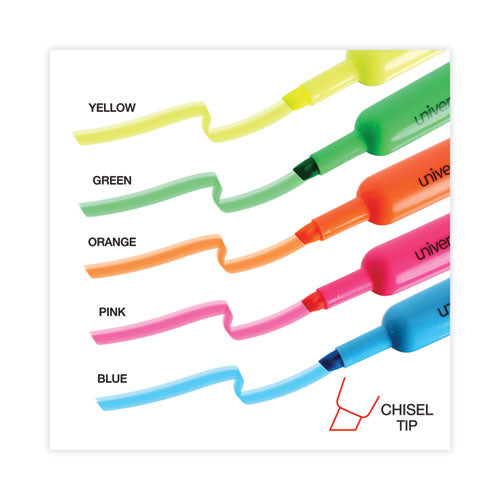 Desk Highlighters, Assorted Ink Colors, Chisel Tip, Assorted Barrel Colors, 5/set