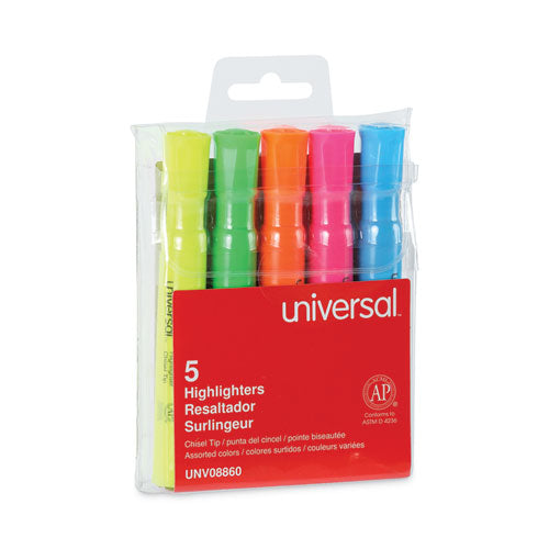 Desk Highlighters, Assorted Ink Colors, Chisel Tip, Assorted Barrel Colors, 5/set