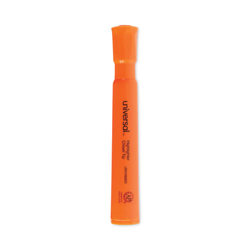 Desk Highlighters, Fluorescent Orange Ink, Chisel Tip, Orange Barrel, Dozen