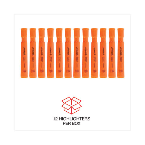 Desk Highlighters, Fluorescent Orange Ink, Chisel Tip, Orange Barrel, Dozen