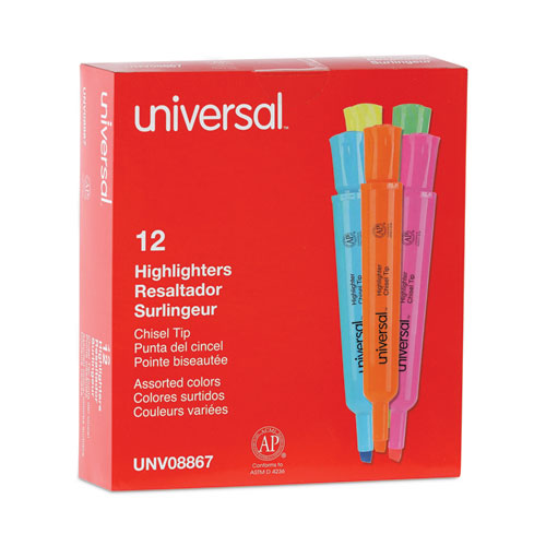 Desk Highlighters, Assorted Ink Colors, Chisel Tip, Assorted Barrel Colors, Dozen