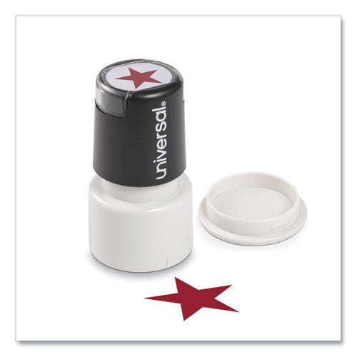 Round Message Stamp, Star, Pre-inked/re-inkable, Red