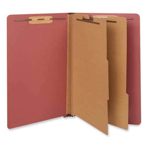 Red Pressboard End Tab Classification Folders, 2" Expansion, 2 Dividers, 6 Fasteners, Legal Size, Red Exterior, 10/box