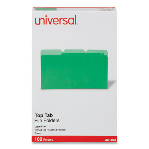 Deluxe Colored Top Tab File Folders, 1/3-cut Tabs: Assorted, Legal Size, Bright Green/light Green, 100/box