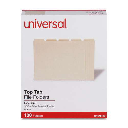 Top Tab File Folders, 1/5-cut Tabs: Assorted, Letter Size, 0.75