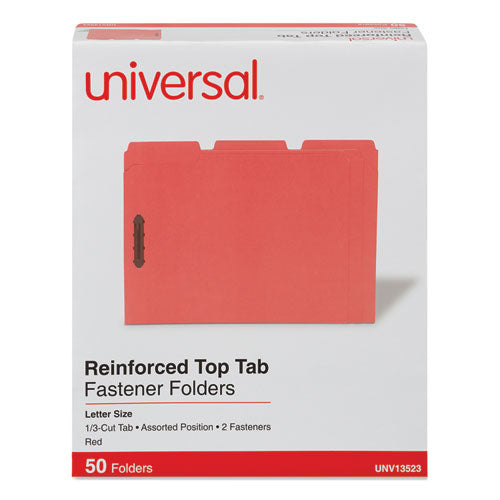 Deluxe Reinforced Top Tab Fastener Folders, 0.75" Expansion, 2 Fasteners, Letter Size, Red Exterior, 50/box