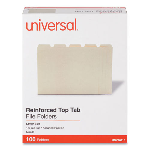 Double-ply Top Tab Manila File Folders, 1/5-cut Tabs: Assorted, Letter Size, 0.75