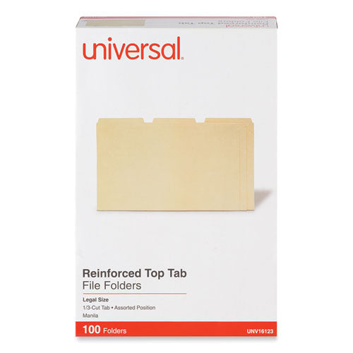 Double-ply Top Tab Manila File Folders, 1/3-cut Tabs: Assorted, Legal Size, 0.75
