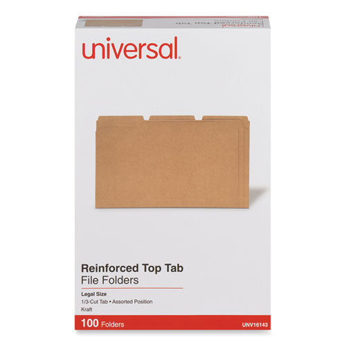 Reinforced Kraft Top Tab File Folders, 1/3-cut Tabs: Assorted, Legal Size, 0.75