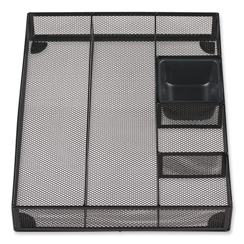 Metal Mesh Drawer Organizer, Six Compartments, 15 X 11.88 X 2.5, Black