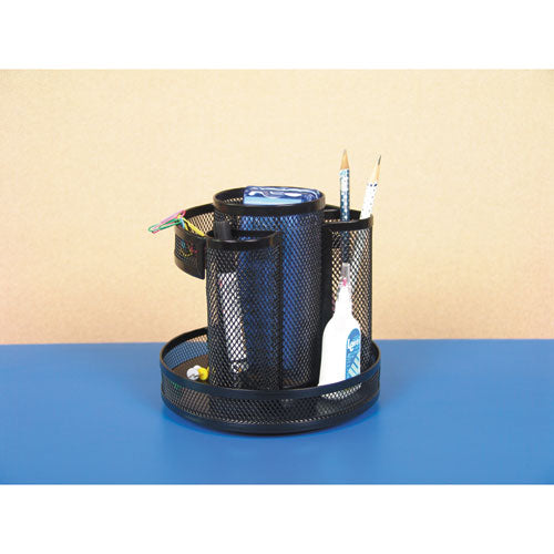 Metal Mesh Rotating Desktop Organizer, 8 Compartments, Metal Mesh, 6.5