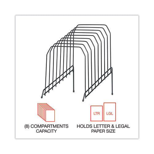 Wire Tiered File Sorter, 8 Sections, Letter To Legal Size Files, 8