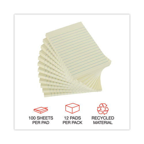 Recycled Self-stick Note Pads, Note Ruled, 4