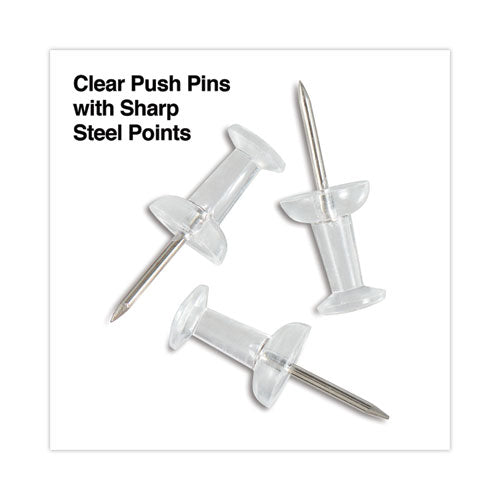 Clear Push Pins, Plastic, Clear, 0.38