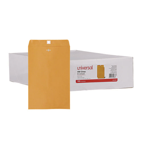 Kraft Clasp Envelope, #98, Square Flap, Clasp/gummed Closure, 10 X 15, Brown Kraft, 100/box