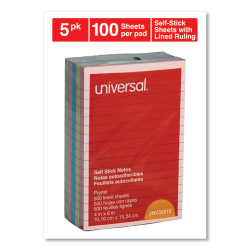 Self-stick Note Pads, Note Ruled, 4