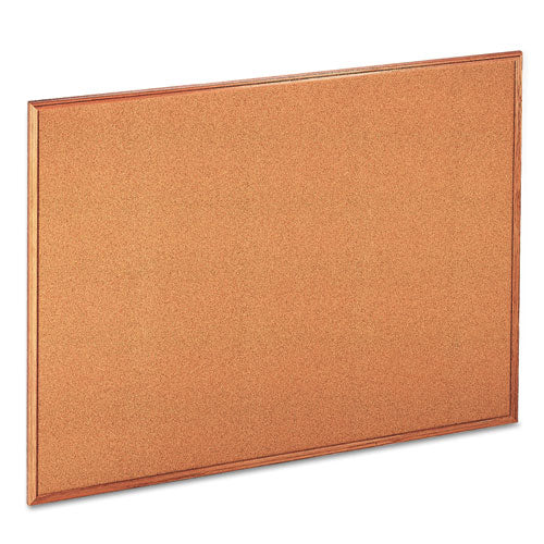 Cork Board With Oak Style Frame, 48" X 36", Tan Surface, Oak Finished Wood Frame