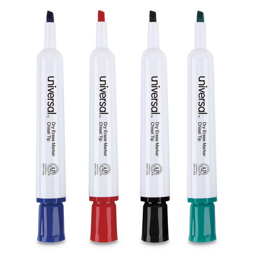 Dry Erase Marker, Broad Chisel Tip, Assorted Colors, 4/set