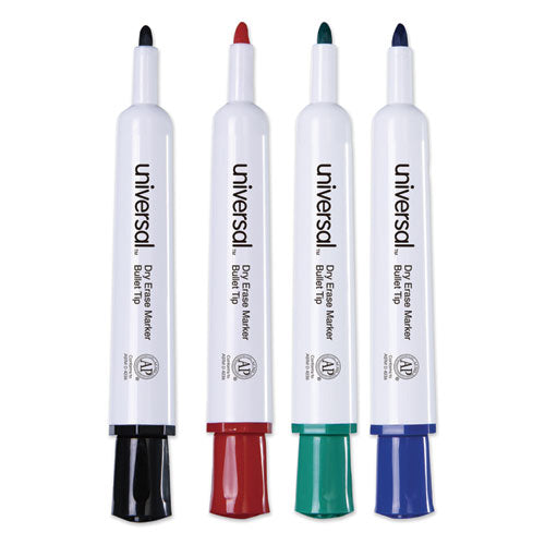 Dry Erase Marker, Medium Bullet Tip, Assorted Colors, 4/set